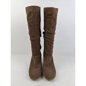 Bass Leather Piper Brown Heeled Suede Boots Womens Size 9.5 Side Zip